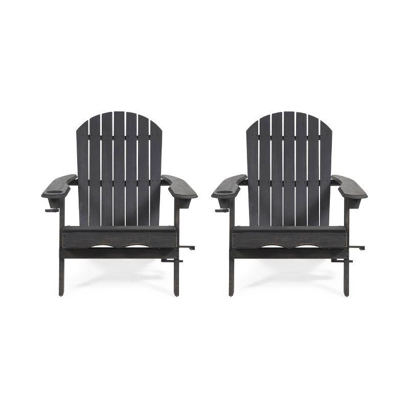 2pk Bellwood Outdoor Acacia Wood Folding Adirondack Chairs Dark Gray - Christopher Knight Home