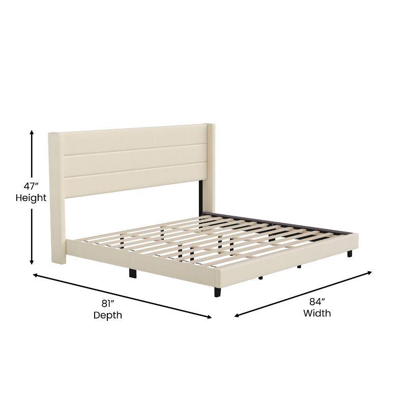 Taylor & Logan King 47" High Hilton Platform Bed Beige: Wingback Headboard, Faux Linen, Foam Padding, Wooden Slat Support