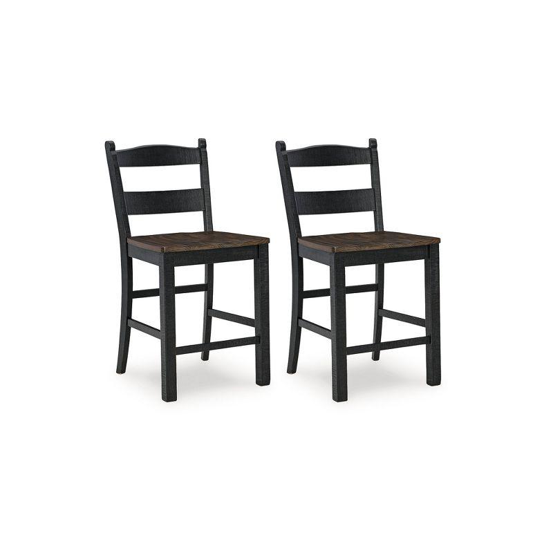 Valebeck Black and Brown Wood Counter Height Bar Stools, Set of 2