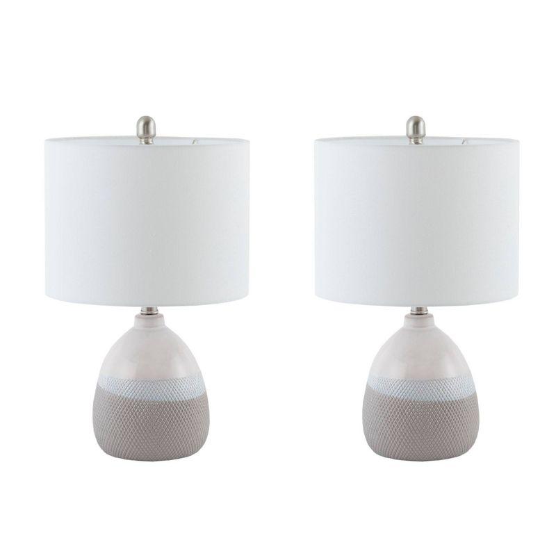 Ivory and Gray Ceramic Table Lamp with Drum Shade