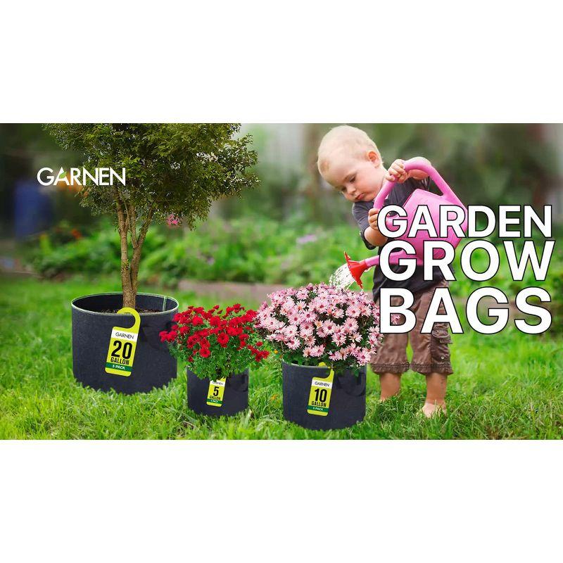 Garnen 5 Packs 5 Gallon Garden Potato Grow Bags, Fabric Grow Bags for Outdoor and Indoor Planters - Black