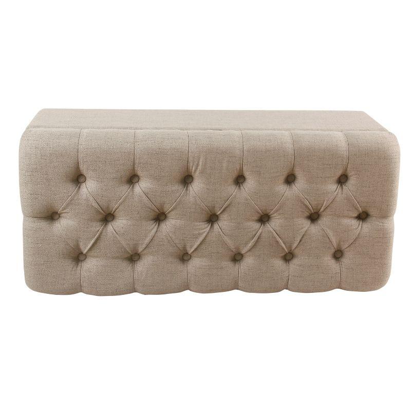 Tan Tufted Storage Ottoman Bench with Hinged Lid