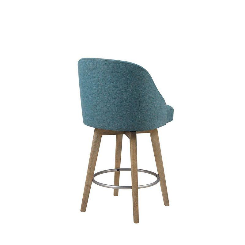 Elegant Blue Swivel Counter Stool with Metal Footrest