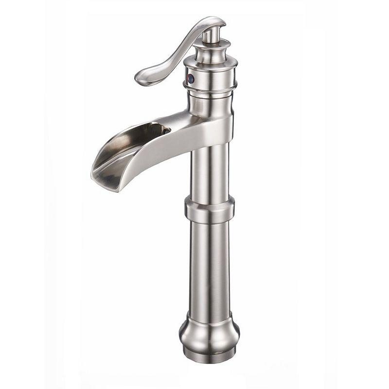 Brushed Nickel Waterfall Spout Single Handle Vessel Faucet