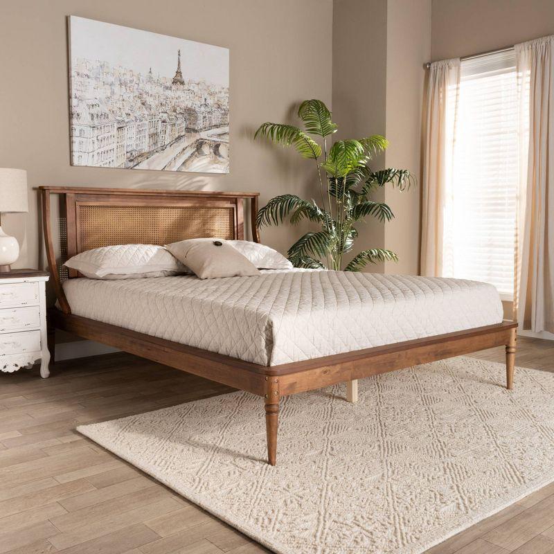 Jamila Walnut Brown King Wood and Rattan Platform Bed