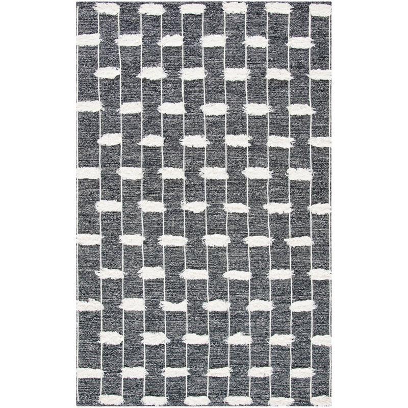 Black and Ivory Striped Wool Cotton 4' x 6' Area Rug