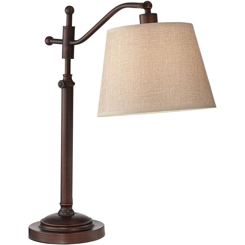 Adjustable Bronze Desk Lamp with Tan Linen Shade