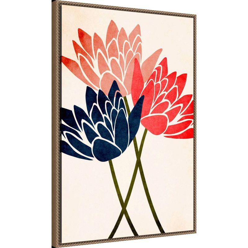 23"x33" Three Dancing Blossoms by Kubistika Framed Canvas Wall Art Print Bronze - Amanti Art: Modern Botanical Lithograph, Vertical Layout