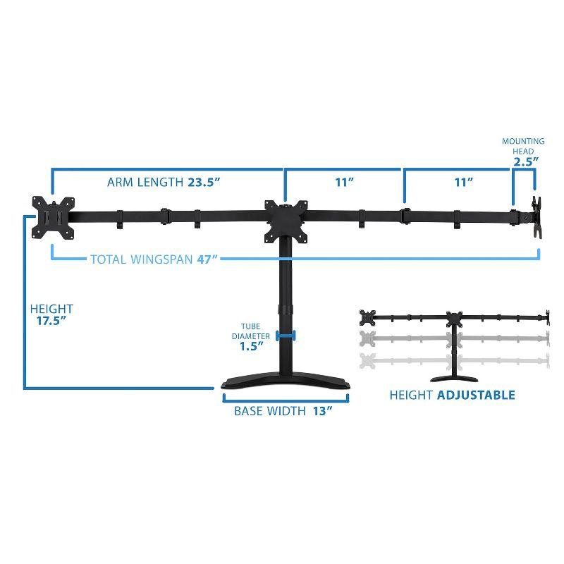 Black Triple Monitor Stand with Adjustable Arms