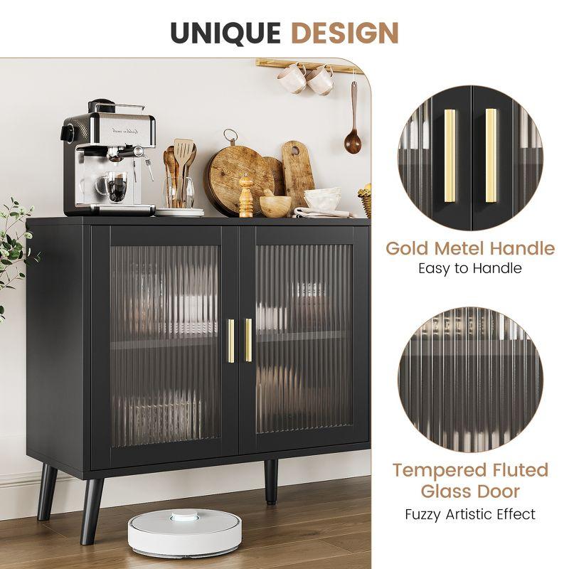 Buffet Cabinet with Storage, 48" Large Sideboard Cabinet with 3 Fluted Glass Doors, Black Cabinet for Kitchen, Dinning Room, Hallway, Living Room