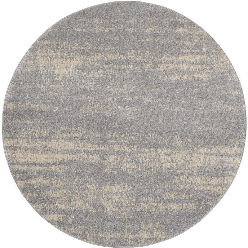 Modern Abstract Grey/Beige Round 8' Synthetic Outdoor Rug