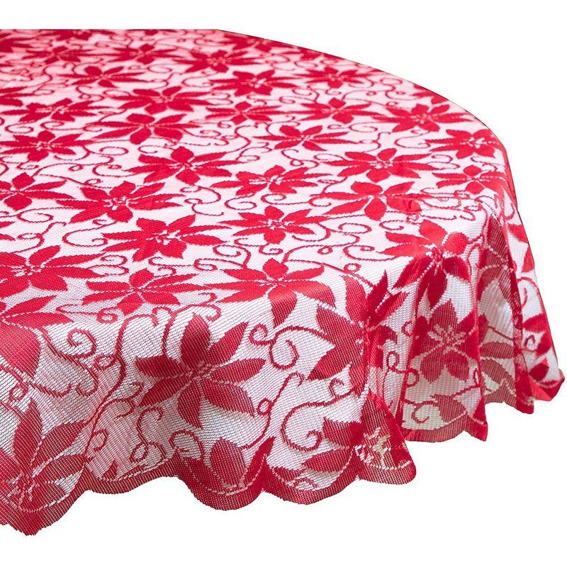 Juvale 72 Inch Round Tablecloth, Red Lace Christmas Tablecloth with Poinsettia Design for Holiday Decorations, Dining Room