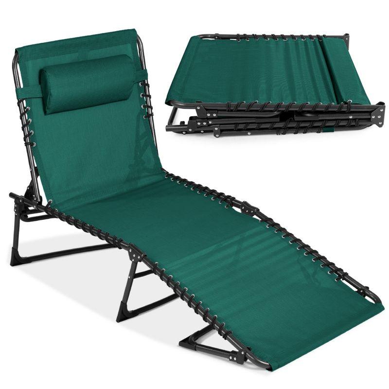 Best Choice Products Patio Chaise Lounge Chair, Outdoor Portable Adjustable Pool Recliner w/ Pillow - Forest Green