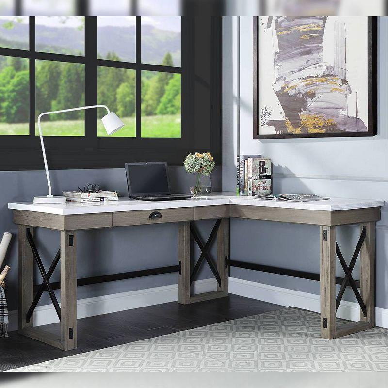 67" Talmar Marble Top Writing Desk with File Drawer, Wood Base - Acme Furniture
