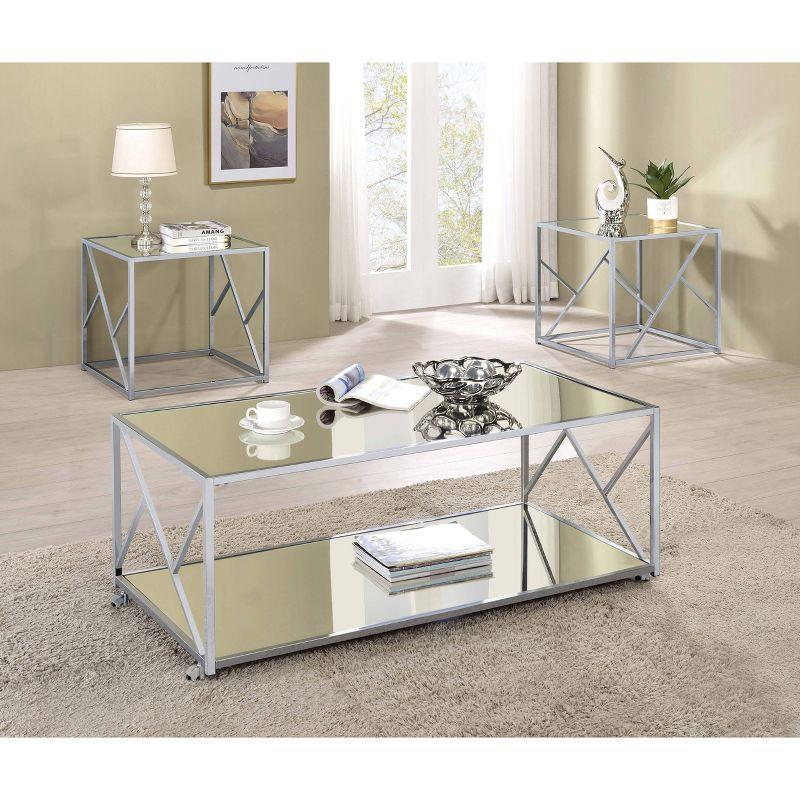 Provins Silver Rectangular Mirrored 3-Piece Occasional Table Set