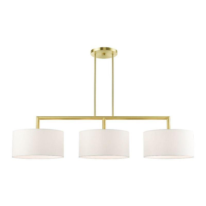 Satin Brass 3-Light Drum Chandelier with Fabric Shades