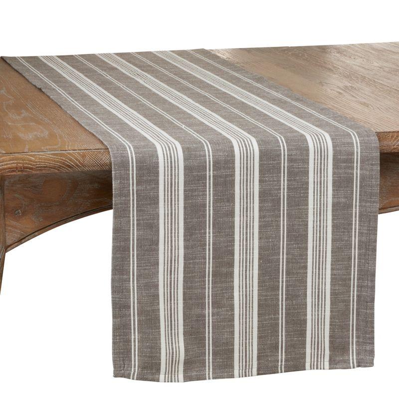 Rustic Taupe and Greige Cotton Striped Table Runner