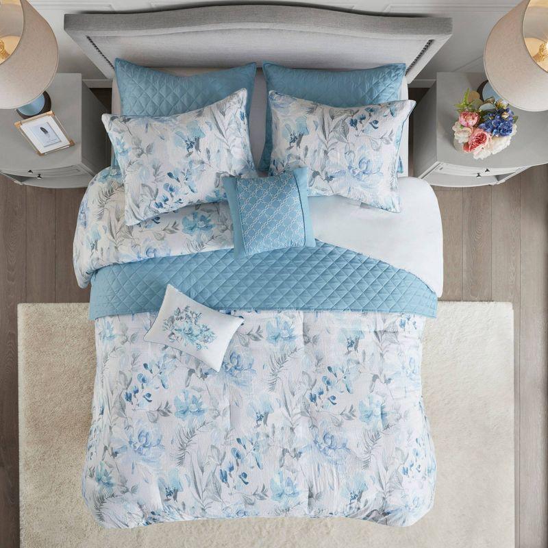 Full Blue Microfiber 8-Piece Comforter and Coverlet Set