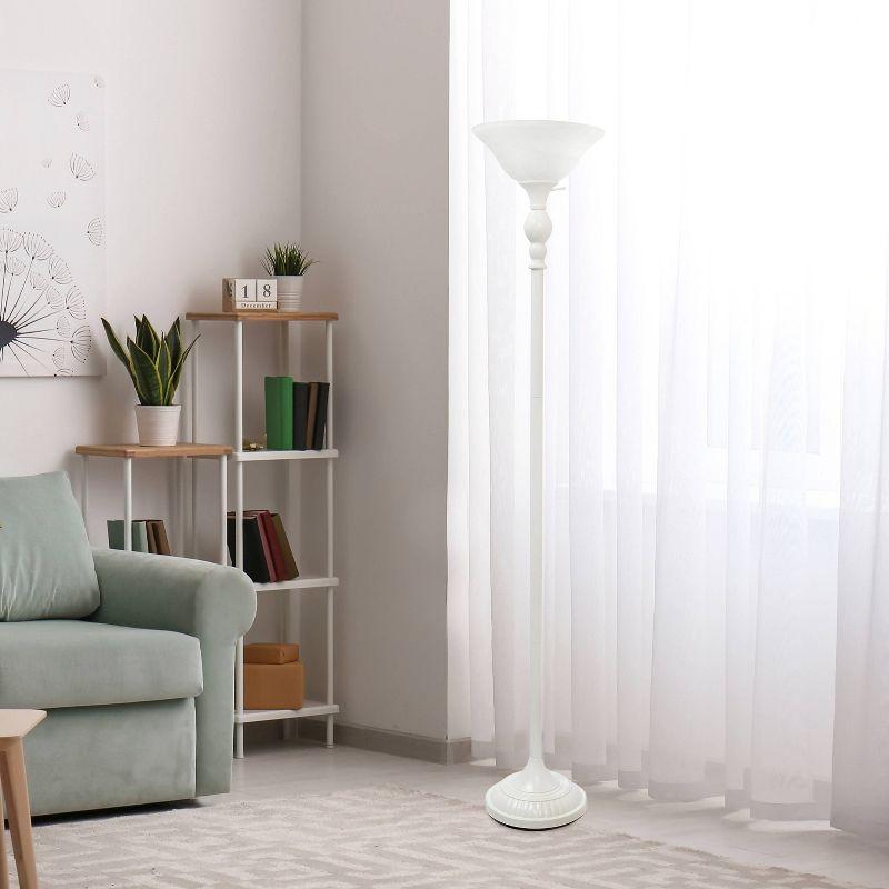 Elegant 71" White Torchiere Floor Lamp with Marbleized Glass Shade