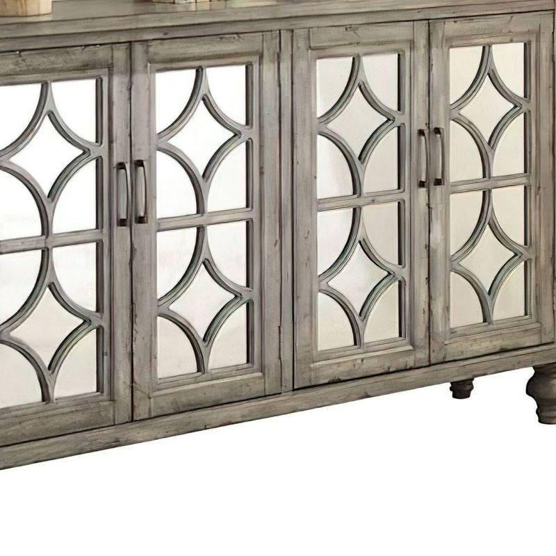 Velika Weathered Gray Wooden Console Table with Mirrored Doors