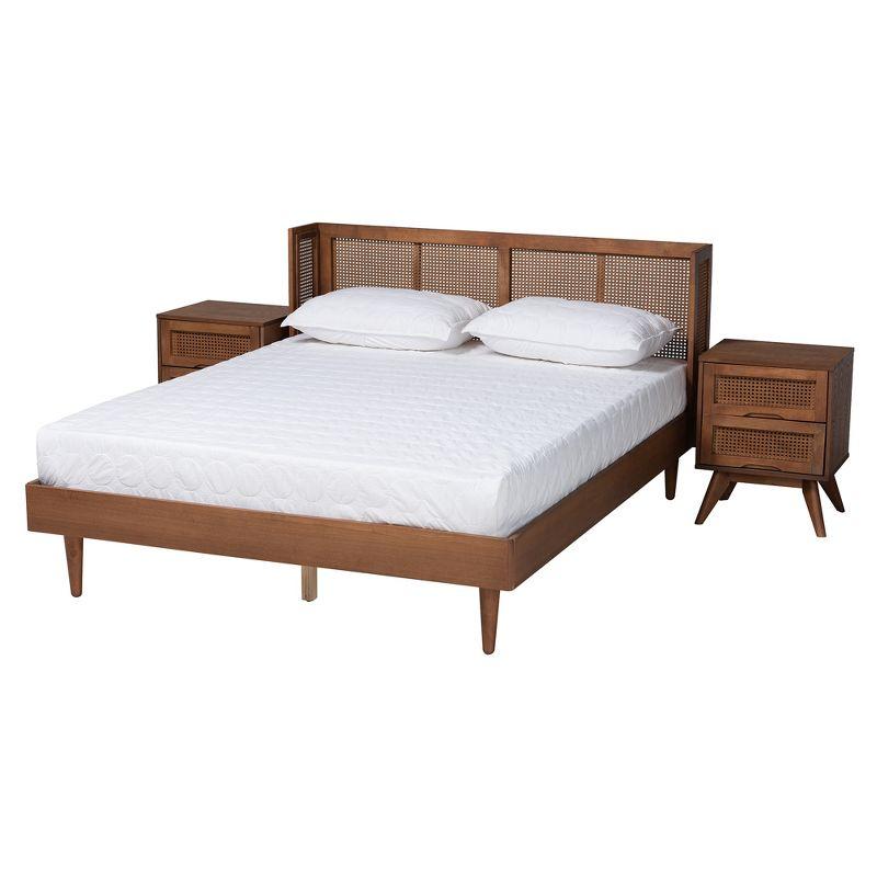 Baxton Studio Rina Mid-Century Modern Walnut Wood Bedroom Set with Synthetic Rattan