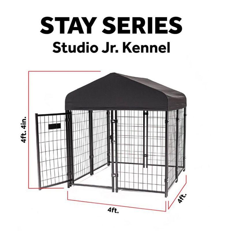 Lucky Dog STAY Series Black Powder Coat Steel Frame Villa Dog Kennel with Waterproof Canopy Roof and Single Gate Door