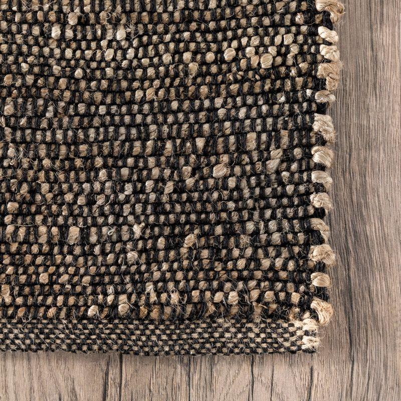 Nuloom 6x9 Elfriede Jute & Cotton Hand Woven Indoor Area Rug, Charcoal, Solid Rustic Farmhouse Style Natural Fiber Bedroom, Living Room,