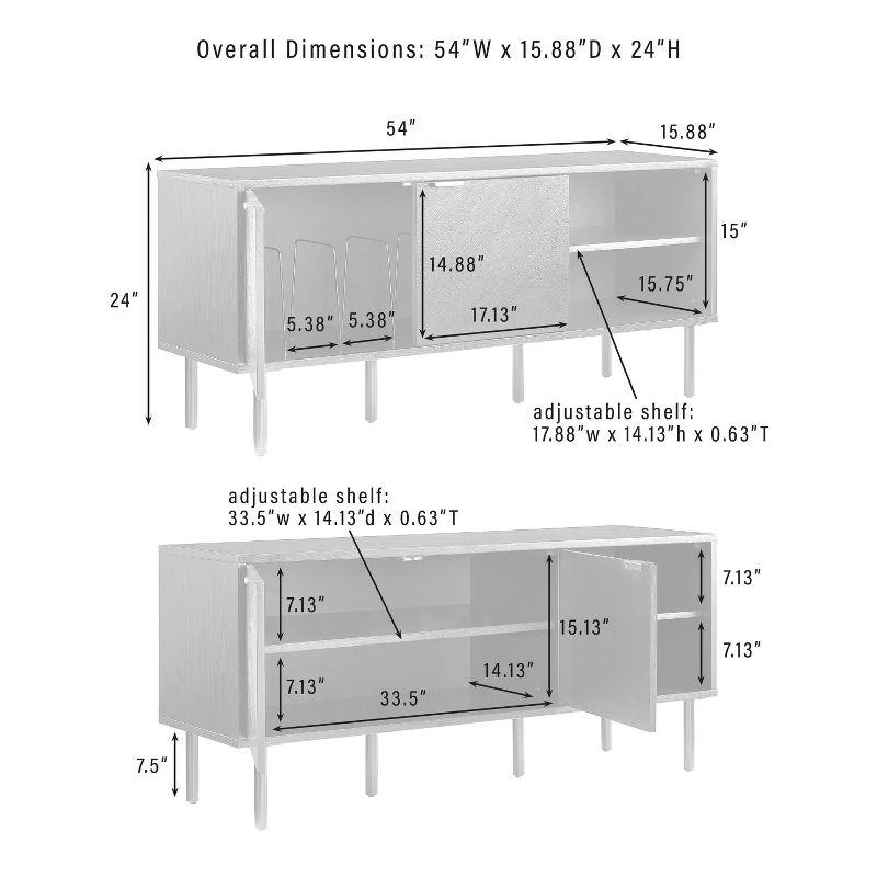 Crosley 54" Brody Record Storage Sideboard Black: Oak Wood Grain, Brass Handles, Cable Management