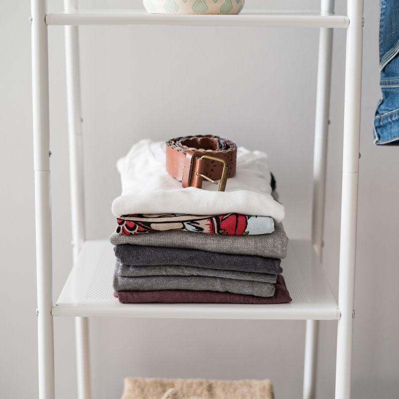 IRIS USA Clothes Rack with 4 Metal Shelves, Freestanding for Hanging Clothes, White