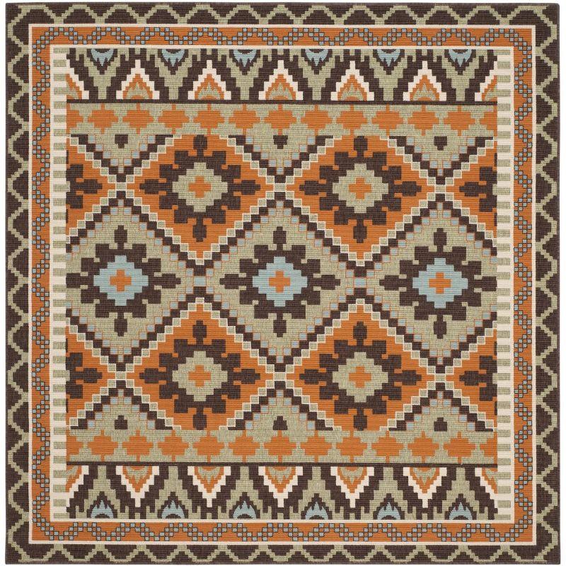 Veranda VER096 Power Loomed Indoor/Outdoor Area Rug - Green/Terracotta - 5'3"x5'3" - Safavieh