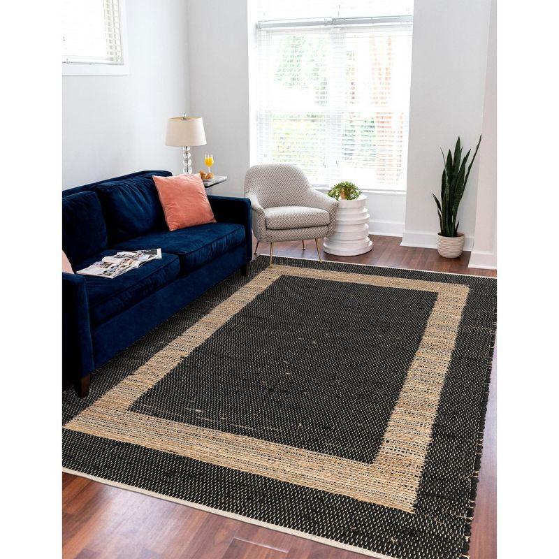 Handmade Black Geometric Braided Jute Area Rug 5' x 8'