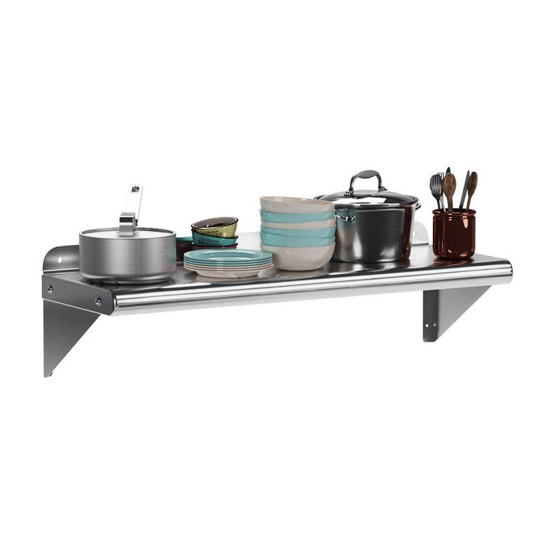 Stainless Steel Wall Mount Shelf with Backsplash, 12" x 24"