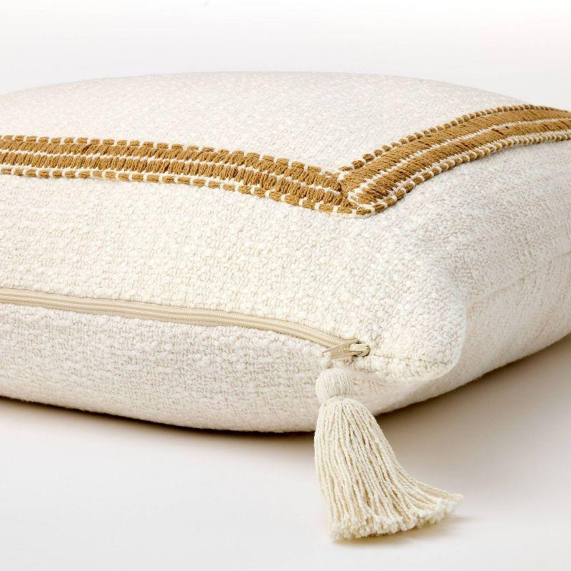 Embroidered Frame Square Throw Pillow Cream/Dark Tan - Threshold™ designed with Studio McGee: Cotton Blend, Zipper Closure, Indoor Use