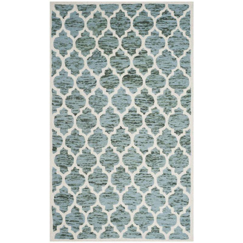 Turquoise and Ivory Hand-Knotted Wool Area Rug