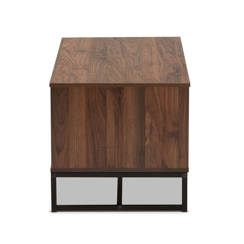 Baxton Studio Flannery Metal Coffee Table Walnut: Modern Geometric Design, Wood & Metal, 5 Shelves, Rectangle Shape