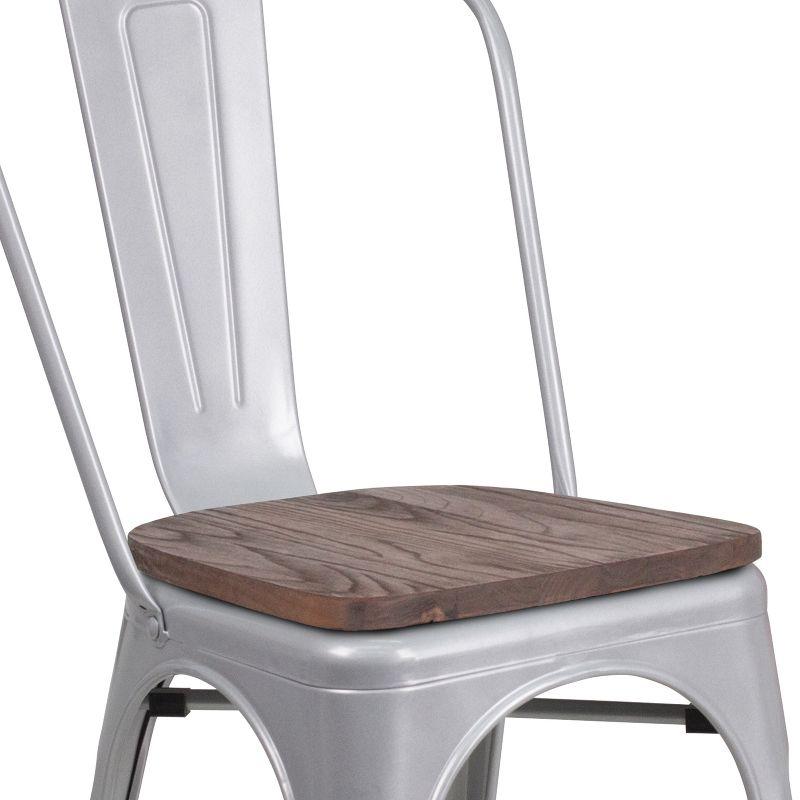 Striling Rustic Walnut Restaurant Chair with Wood Seat & Back and Gray Powder Coat Frame