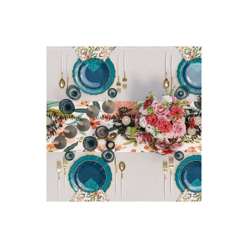 Trendables 40 Pieces Plastic Disposable Wedding Plates Set - 20 x 7.5" & 20 x 10" Thin & Delicate Peacock Tinted Petals Plates with Gold Rim-Serves 40