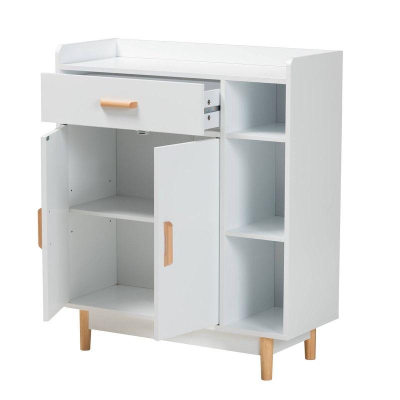 Baxton Studio Russell Two-Tone Wood 2 Door Sideboard White/Oak Brown: 40" Credenza Buffet Console with Fixed Shelves