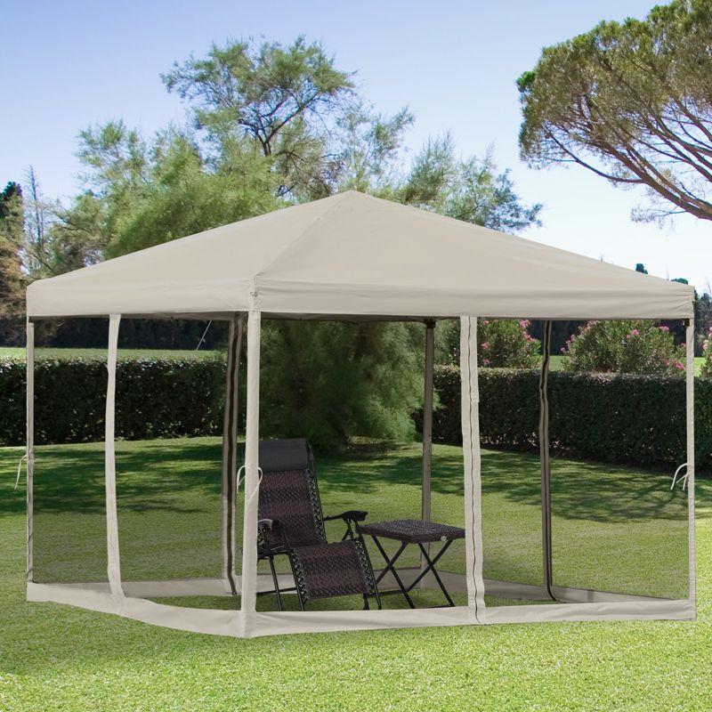 Beige 10' x 10' Pop-Up Canopy Tent with Mesh Sidewalls