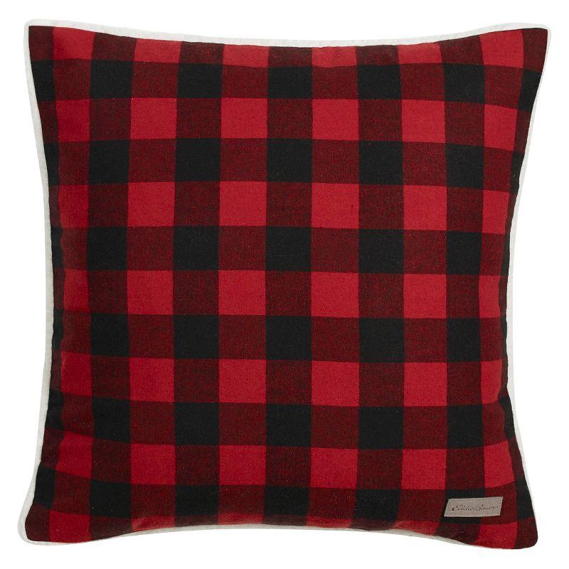Rustic Cabin Plaid 18" Square Cotton Flannel Pillow with Sherpa Reverse