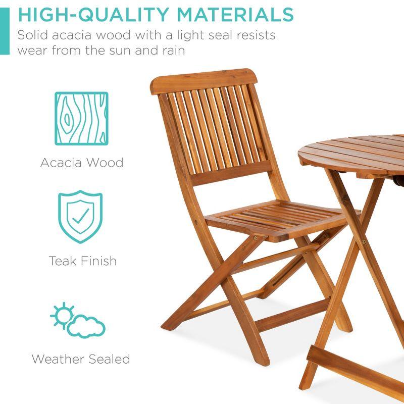 Best Choice Products 3-Piece Acacia Wood Bistro Set, Folding Patio Furniture w/ 2 Chairs, Table, Teak Finish - Natural