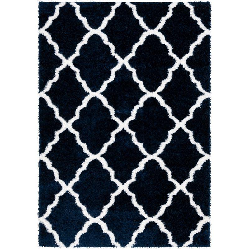 Boho-Chic Black and Green Geometric Shag Rug 8' x 10'