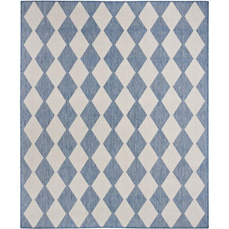 Nourison Positano Retro Diamond Flatweave Indoor Outdoor Low Pile Area Rug Navy Blue 6' x 9'