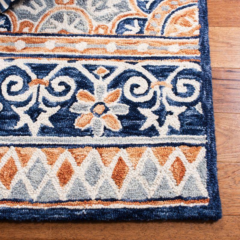 Handmade Blue and Orange Wool Tufted Square Rug