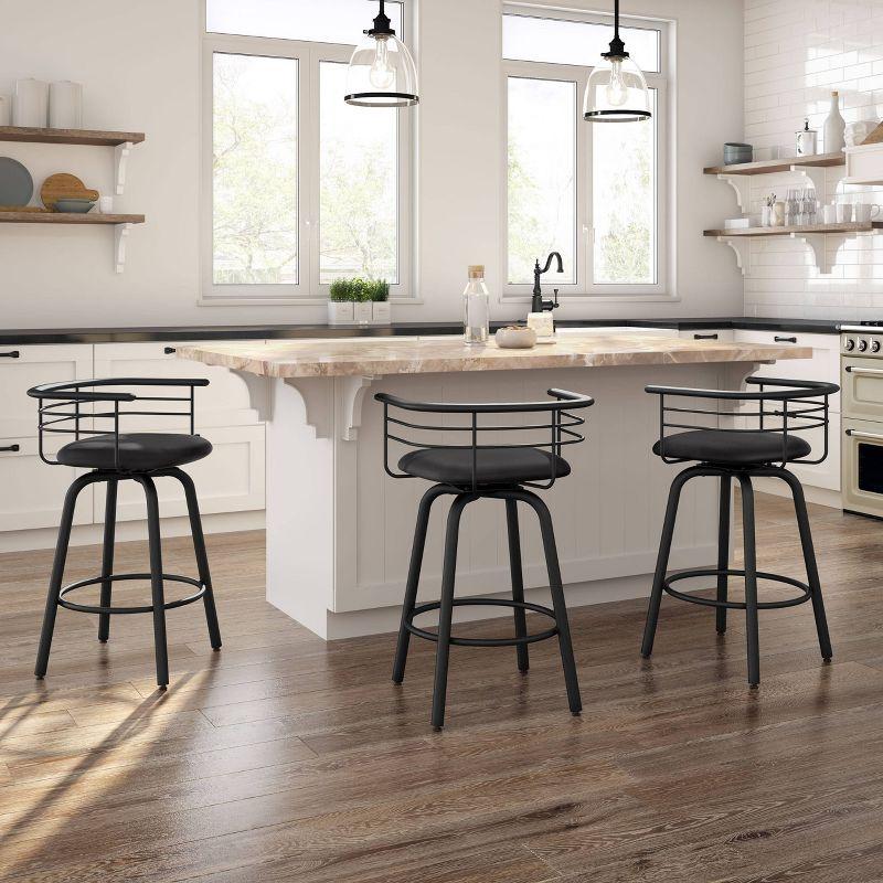 Amisco Turbo Upholstered Counter Height Barstool Black: Faux Leather, Steel Frame, 26" Seat