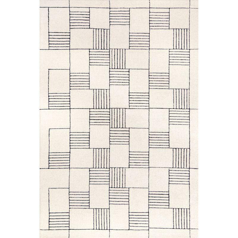 Ivory Geometric Handmade Wool Area Rug 2'6" x 8'