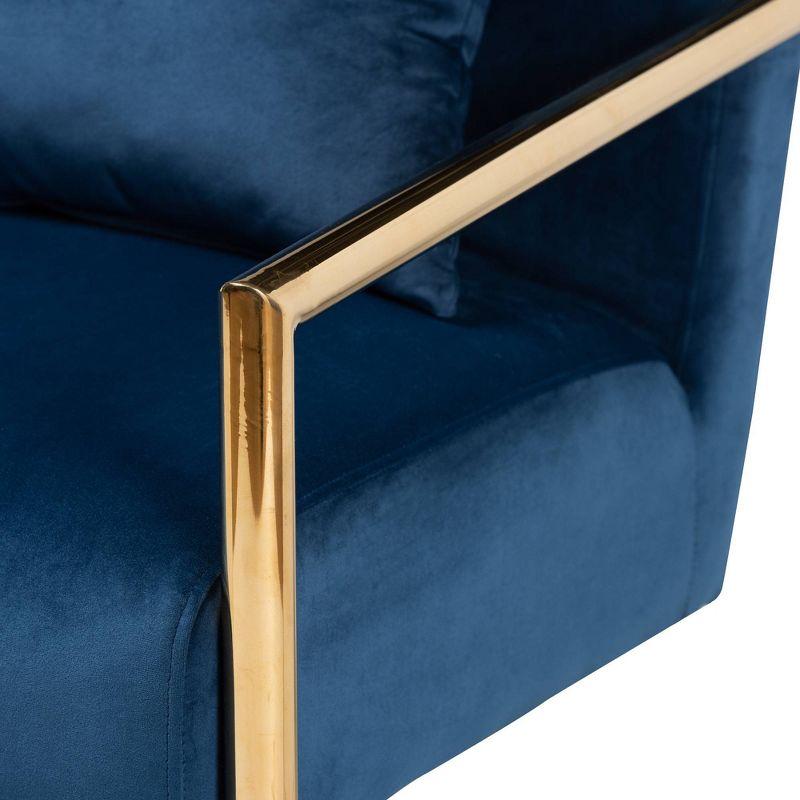 Mira Velvet Upholstered Metal Lounge Chair Navy Blue/Gold - Baxton Studio: Plush Seating for Home Office, No Assembly Required