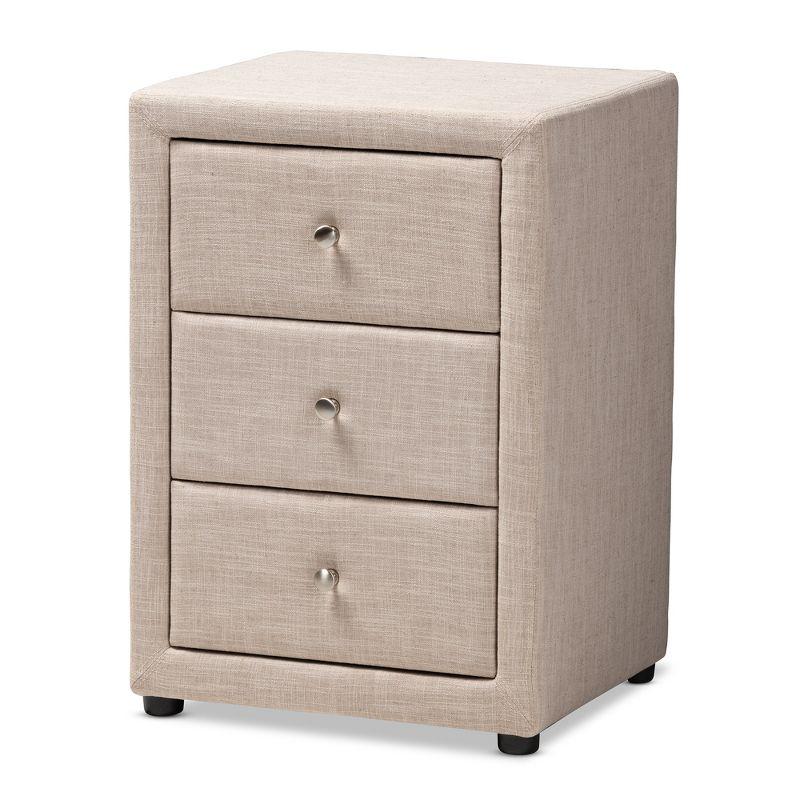 Tessa 3 Drawer Nightstand Light Beige - Baxton Studio: Contemporary Bedside Furniture, Chrome Knobs, Storage