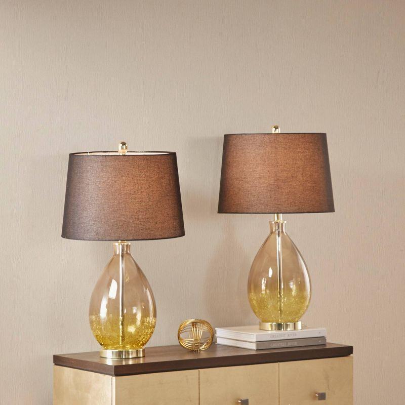 Set of 2 Black and Gold Glass Table Lamps with Drum Shades