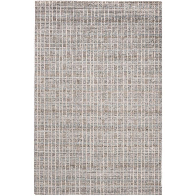 Grey and Blue Hand-Knotted Viscose 6' x 9' Area Rug